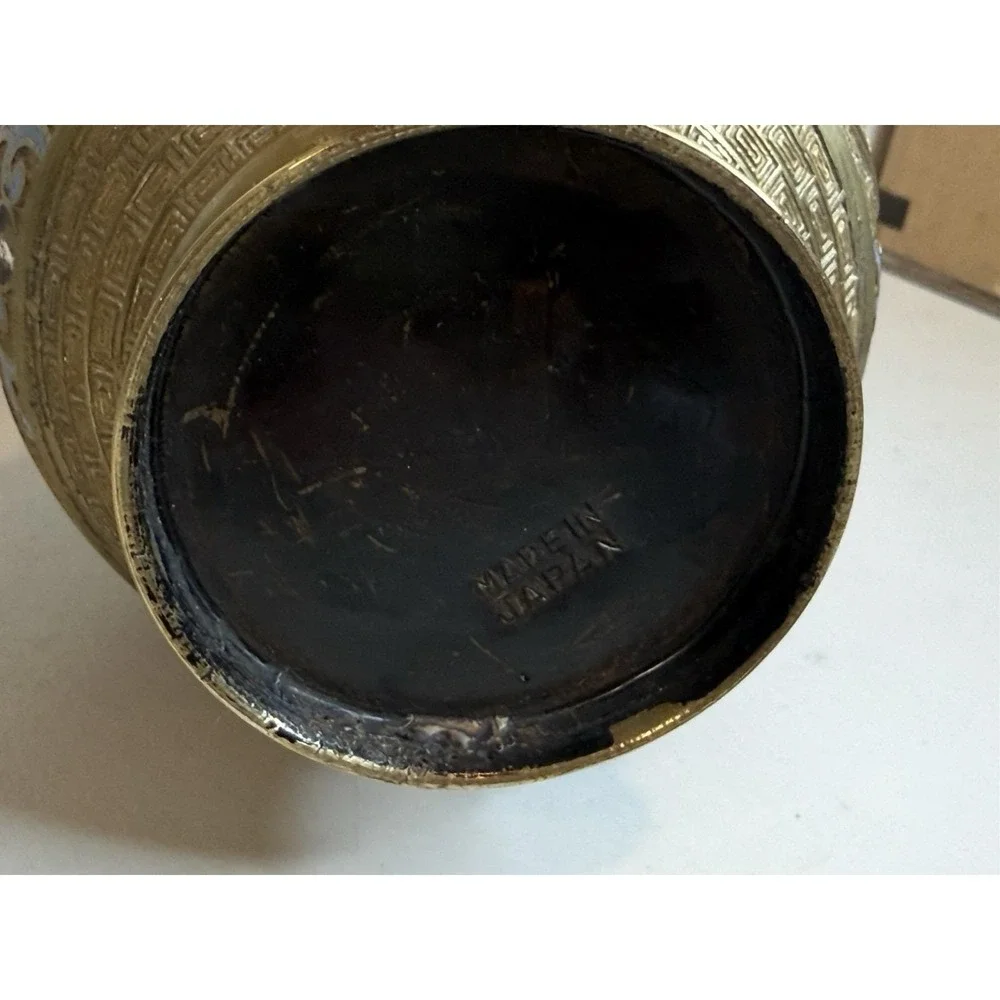 Vintage Japanese Champleve Enamel Brass Bronze Vase Urn Dragon Handle Antique